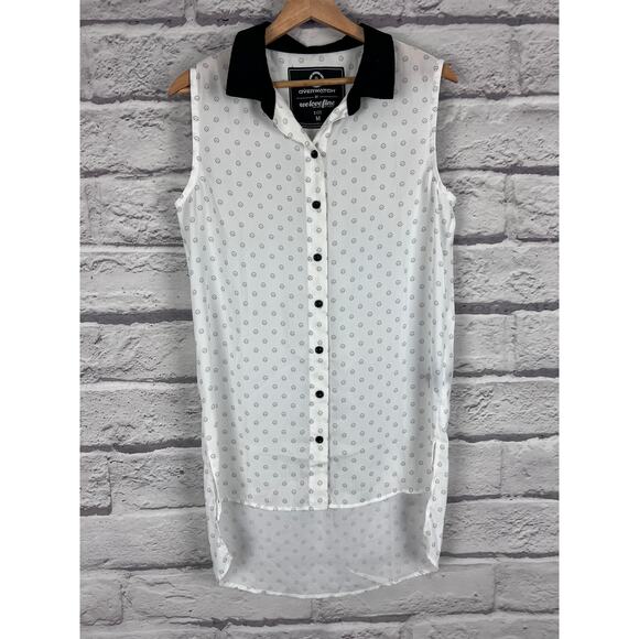 2017 WELOVEFINE OVERWATCH Womens M White Hi-Low Logo Button Front Tank Tunic Top - Picture 2 of 7